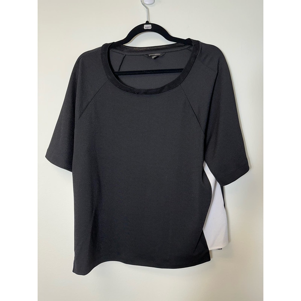 Banana Republic Black White Side Panel Wide Neck Top Sz L